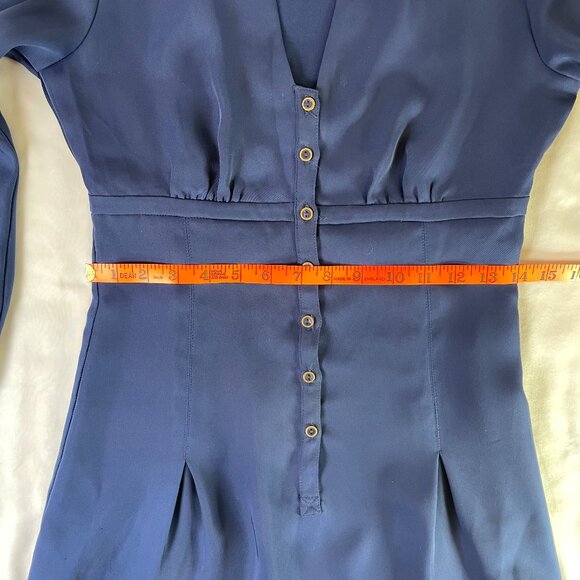 H&M Size 6 Fit & Flare Mini Dress Navy Button Down V Neck Long Sleeves - Picture 6 of 12
